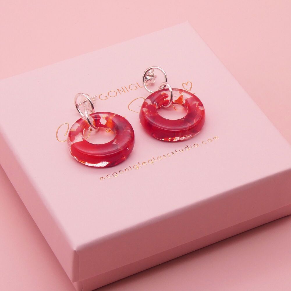 Red Confetti earrings on Sterling Silver.
