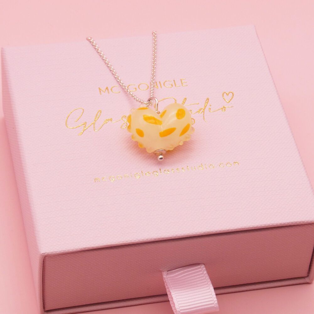 Dotty Yellow glass Heart Necklace