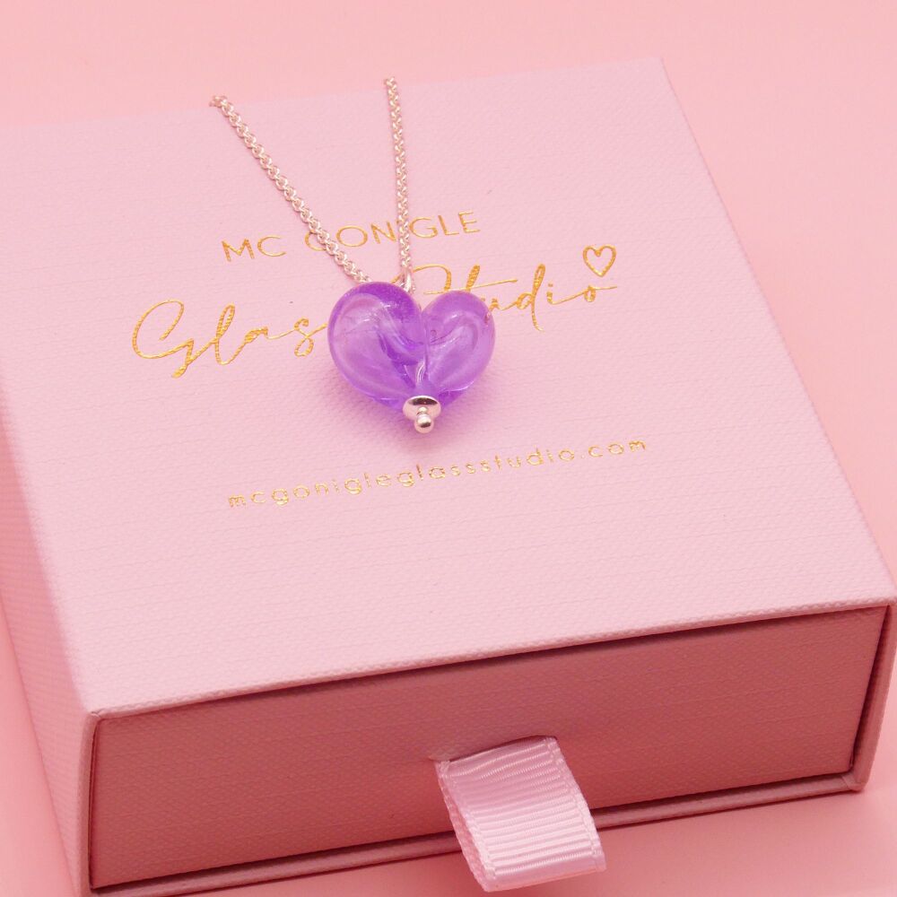 Lilac glass Heart Necklace