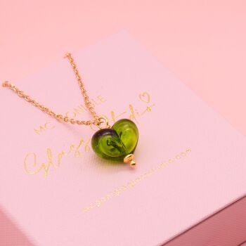 Emeralds Green glass heart on a gold filled chain