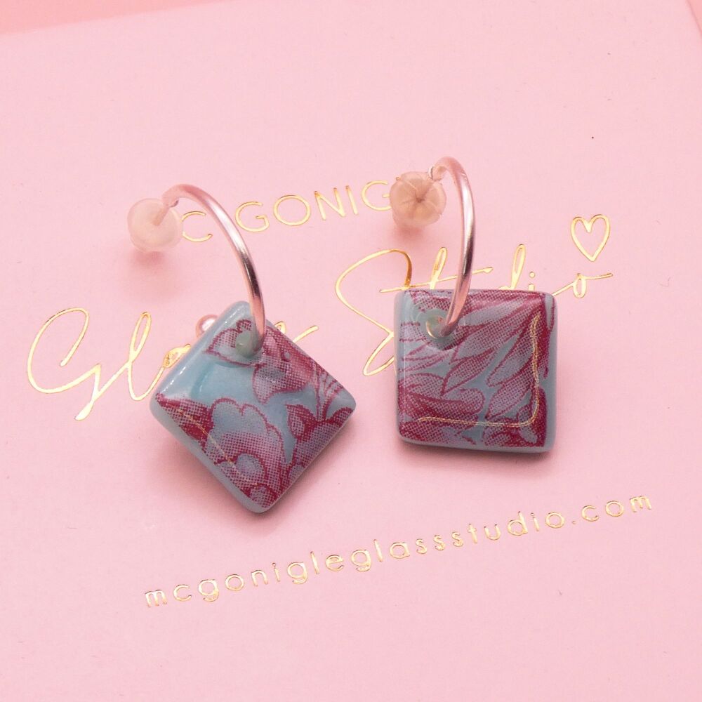 Turquoise tile hoop earrings-Gold/Silver