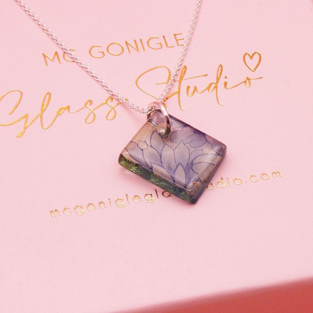 Green glass tile necklace