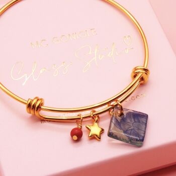 Green Glass Tile  On a 14K Gold Plated Bangle