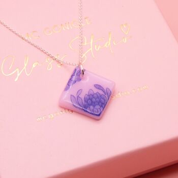 Pink glass tile necklace