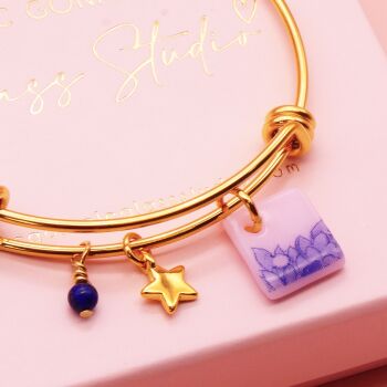 Pink Glass Tile On a 14K Gold Plated Bangle