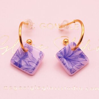 Pink tile hoop earrings-Gold/Silver