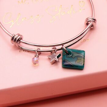 Teal Tile On a Silver Plated Bangle