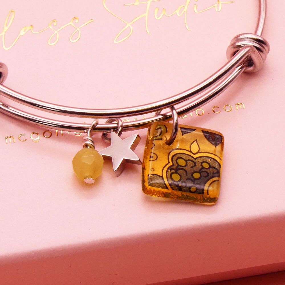 light Amber Tile On a Silver Plated Bangle