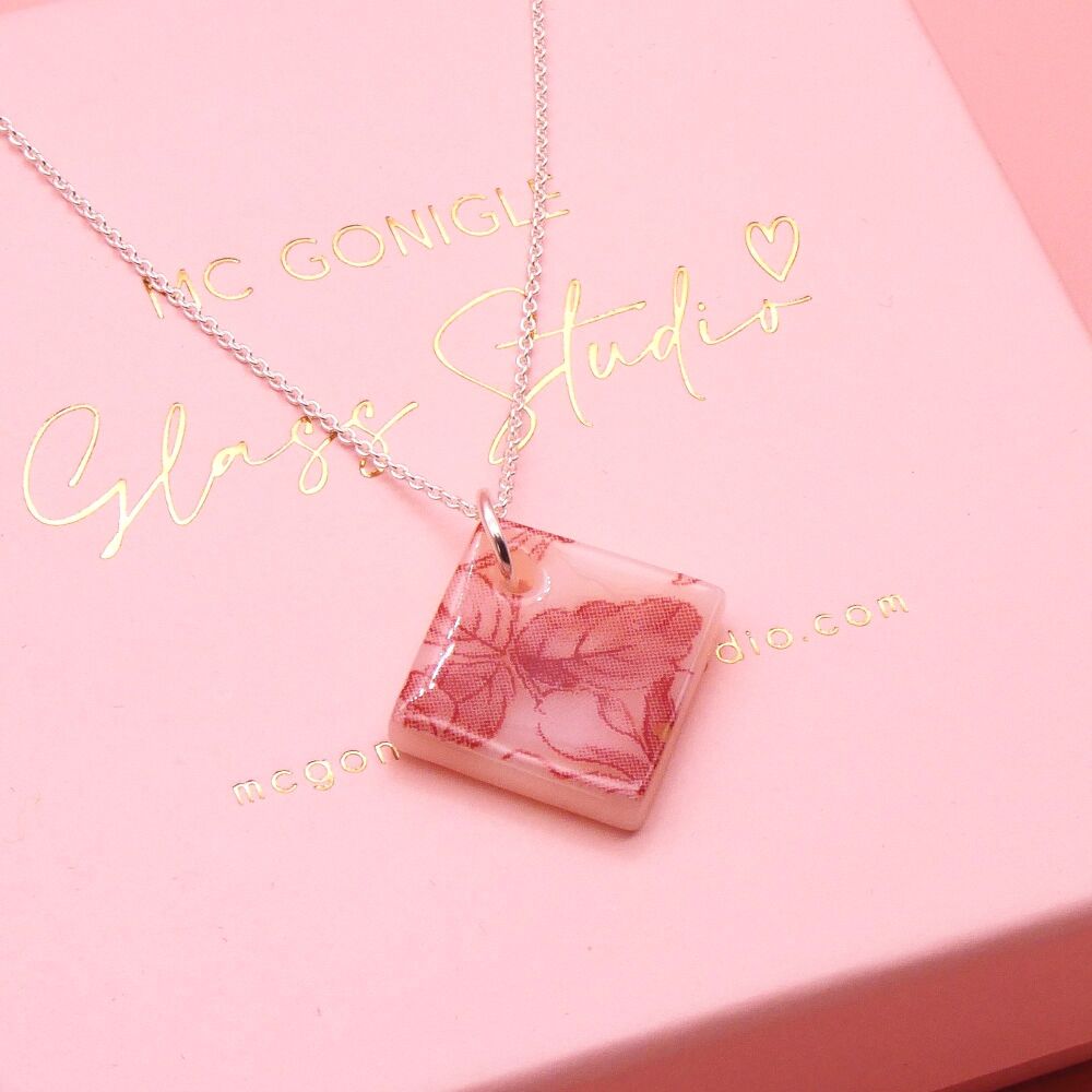 Light Peach glass tile necklace