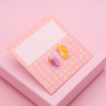 Small Geo studs in Yellow and Lilac