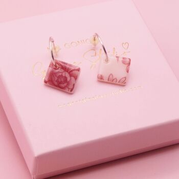 Light Peach tile hoop earrings-Gold/Silver