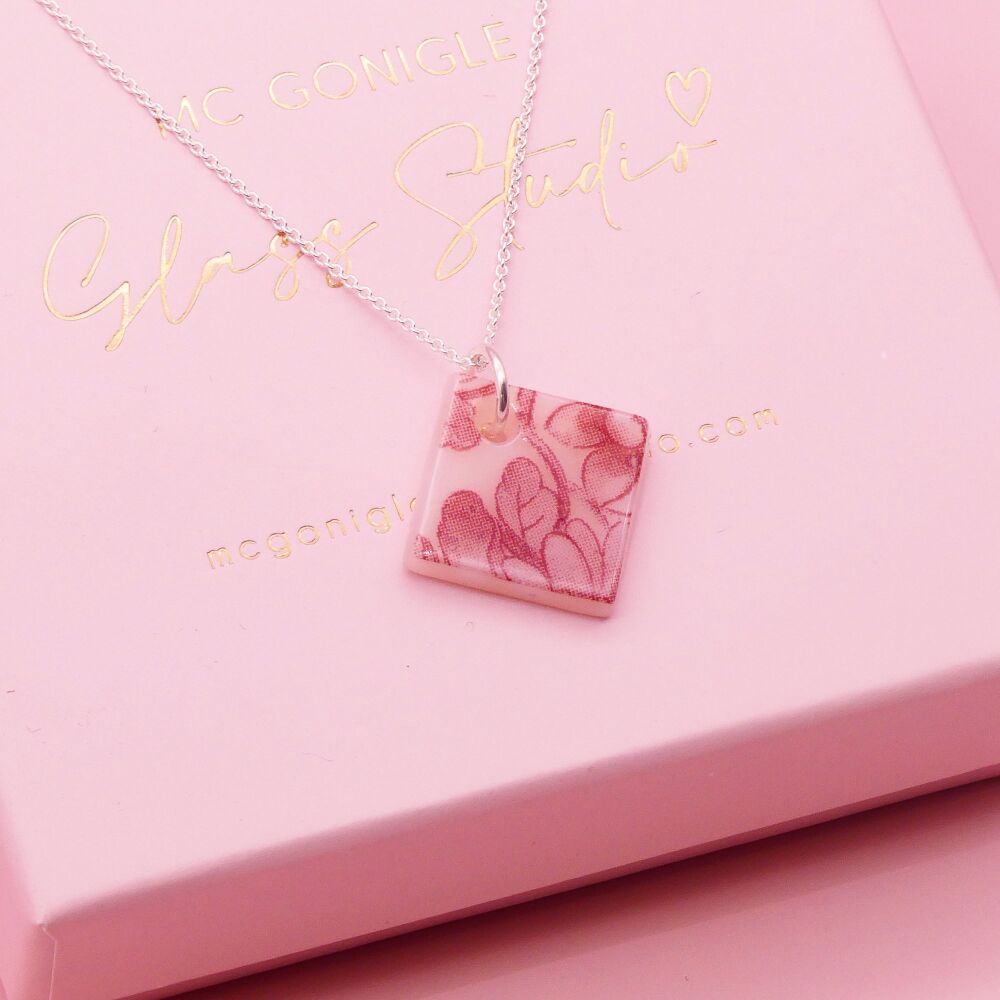 Light Peach glass tile necklace