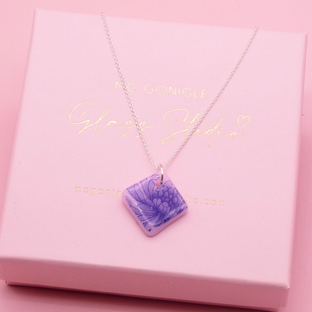 Pink glass tile necklace
