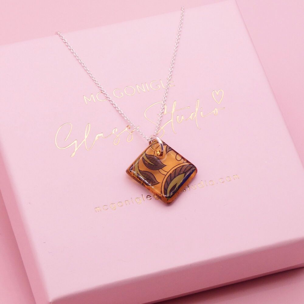 Light Amber glass tile necklace