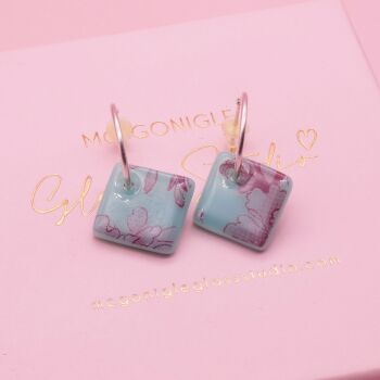 Turquoise tile hoop earrings-Gold/Silver