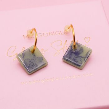 Pistachio Green tile hoop earrings-Gold/Silver
