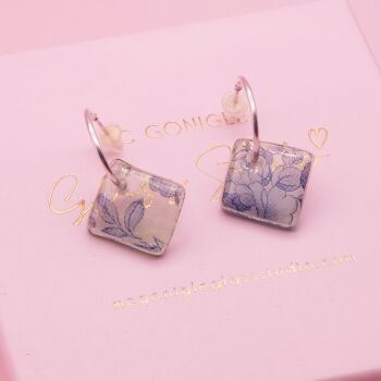 Transparent green tile hoop earrings-Gold/Silver