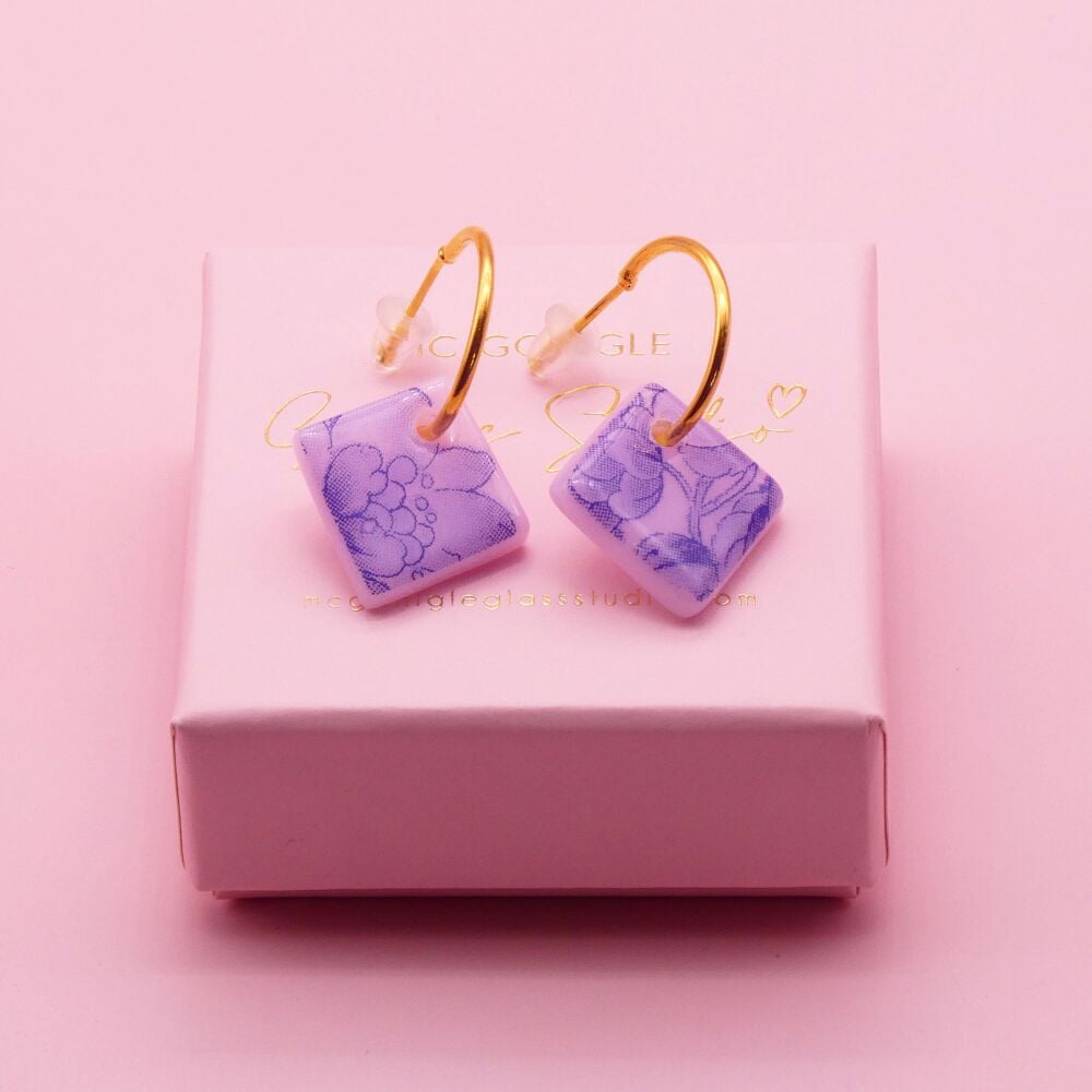 Pink tile hoop earrings-Gold/Silver
