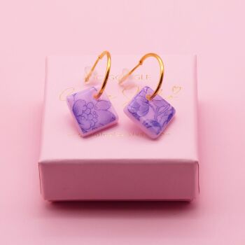 Pink tile hoop earrings-Gold/Silver