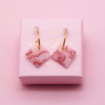 Light Peach tile hoop earrings #2 -Gold/Silver