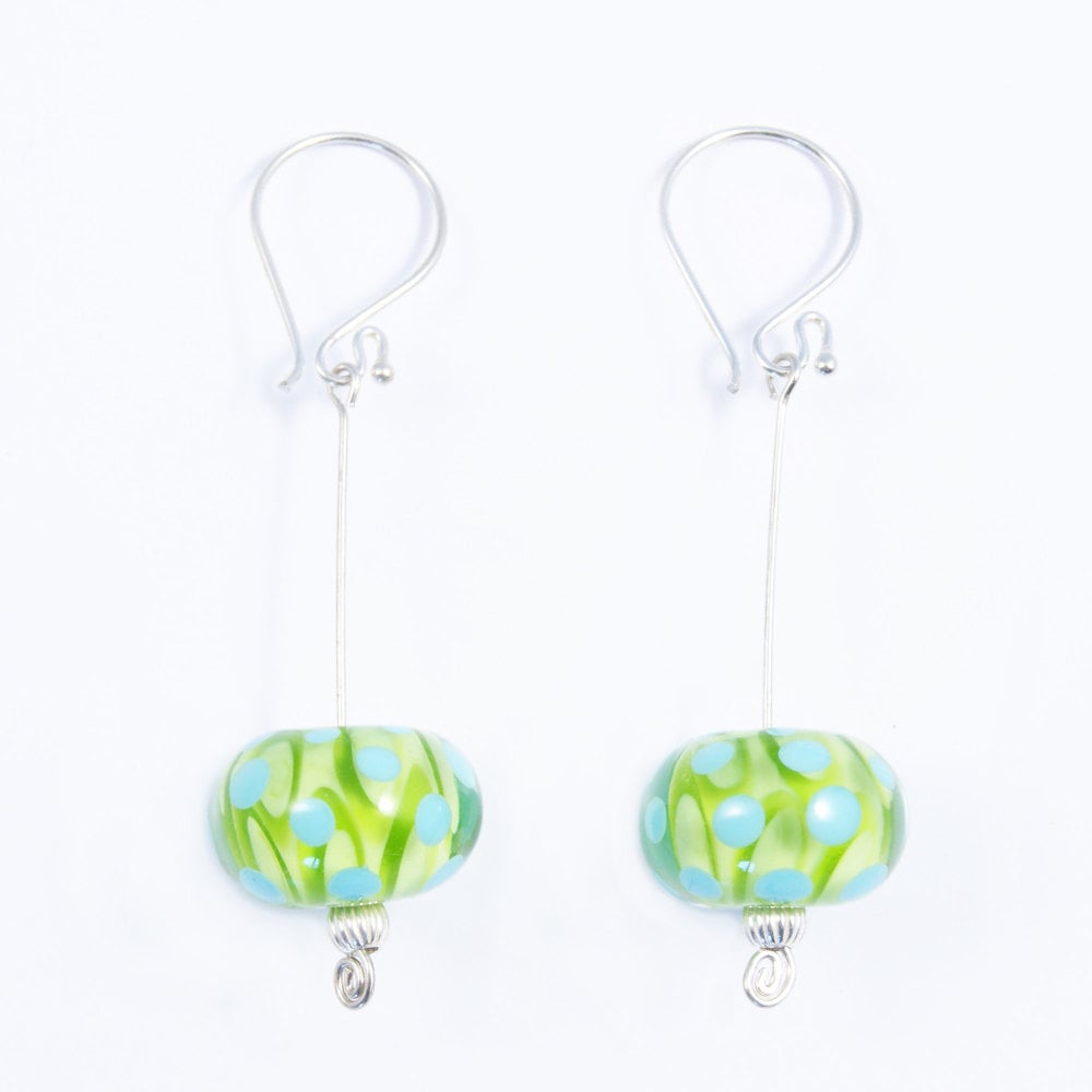 Green and Turquoise Silver Drop Earrings