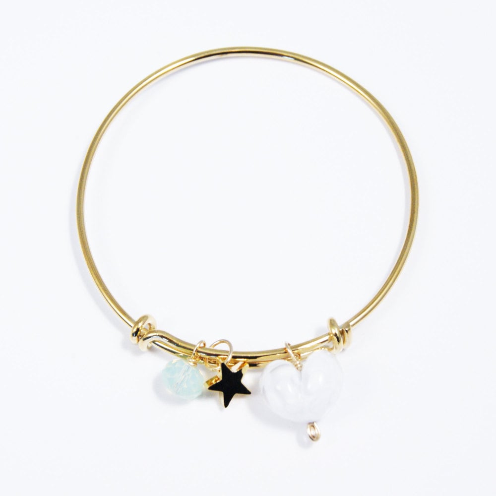 White Heart On a 14K Gold Plated Bangle