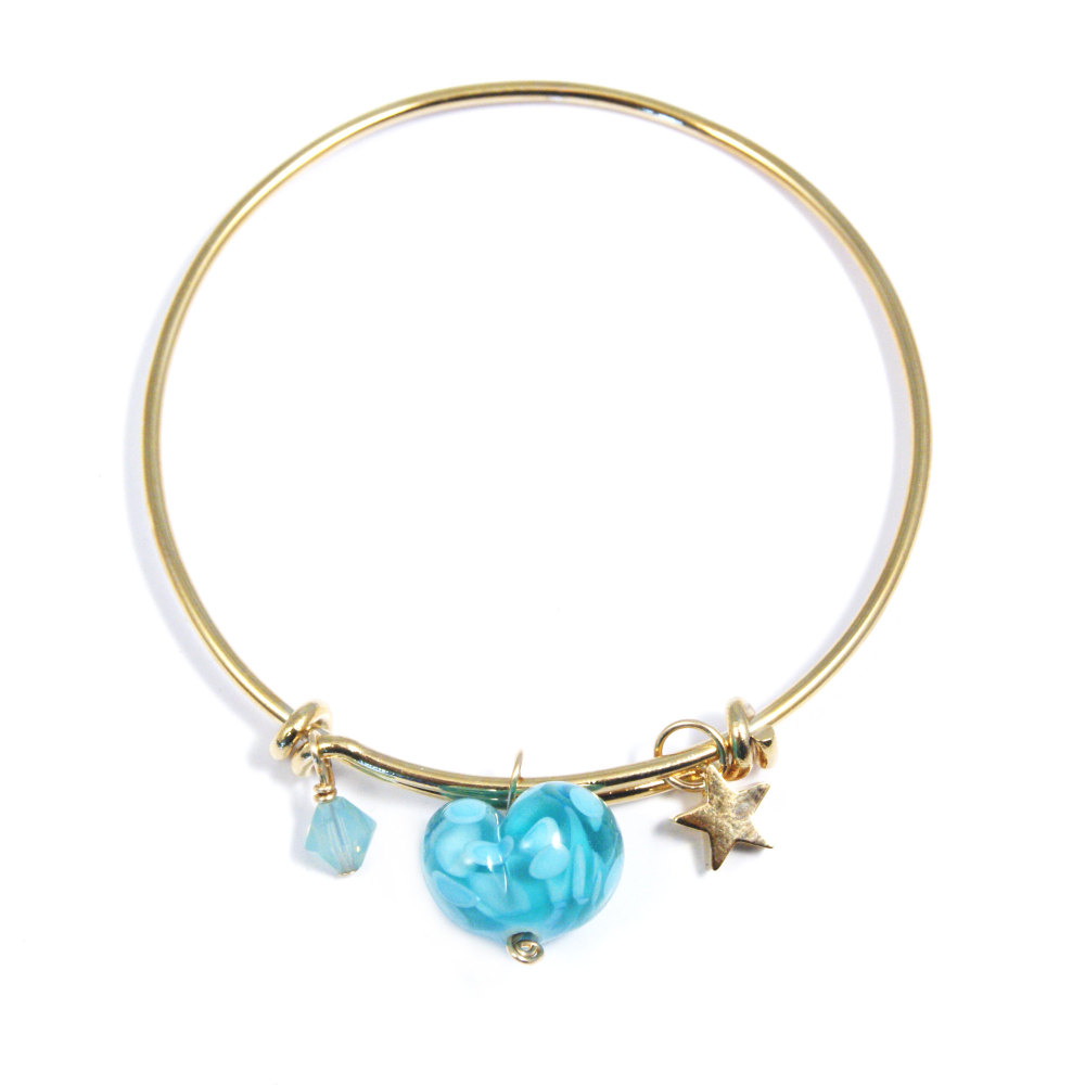 Turquoise Heart On a 14K Gold Plated Bangle