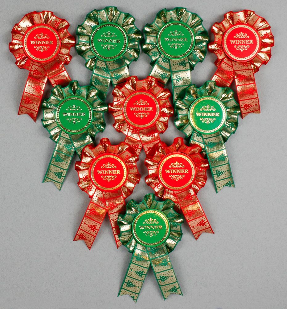 Christmas Mini Winner/Well-Done Rosettes x 10. Shows, Party Games etc