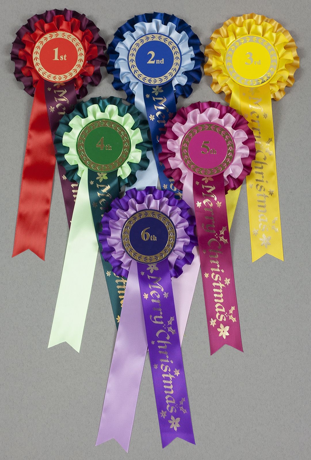 Large Christmas 2-Tier Rosettes, Wide Tails, Set 1st-6th