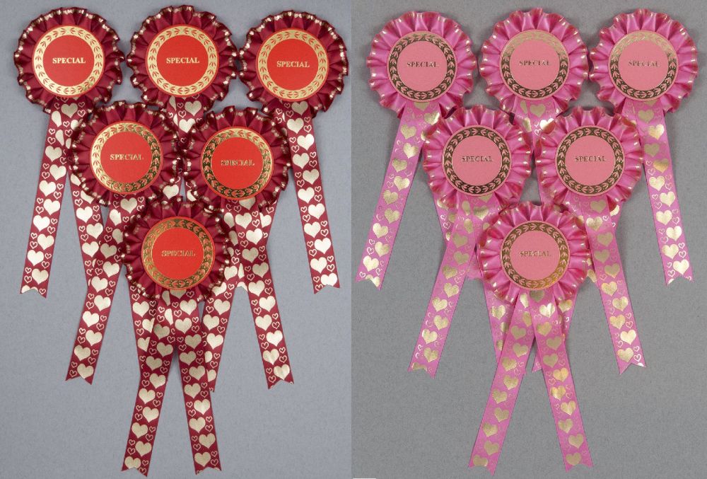 Valentine's Heart 1-Tier Rosettes, Set x 6 Special, Well Done or Clear Roun