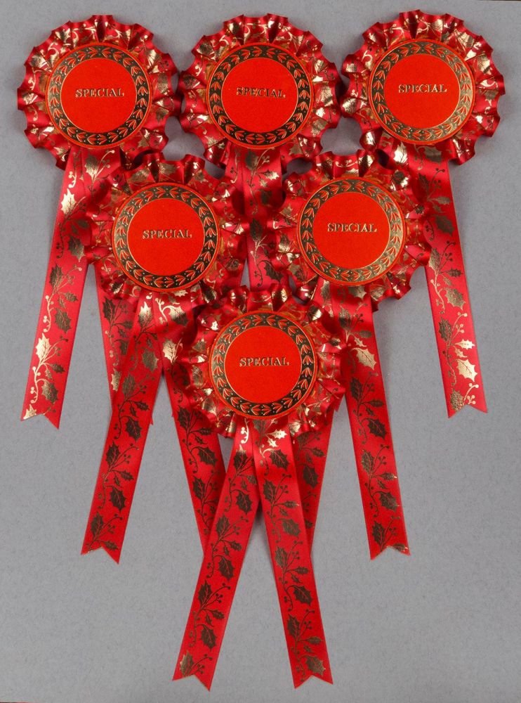 Christmas Holly, Red 1-Tier Rosettes, Set x 6 Special, Well Done or CR