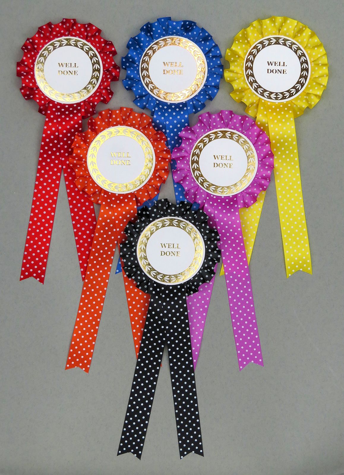 Assorted Spotty Large 1-tier Rosettes, Set x 6 Special, Well Done or Clear 