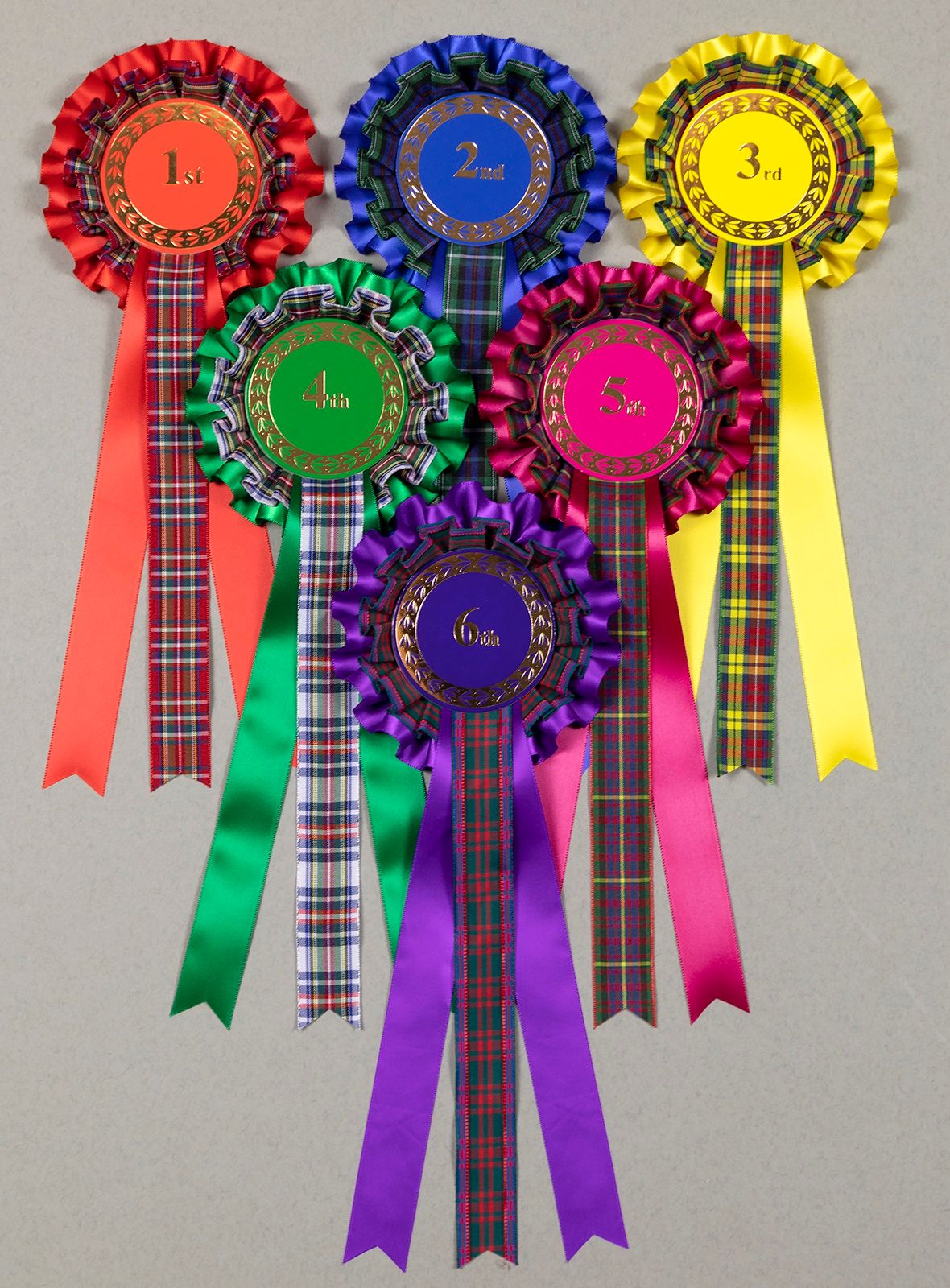 1st-6th 2 tier Christmas Rosettes Large 68mm Centres  *FREE POSTAGE* 