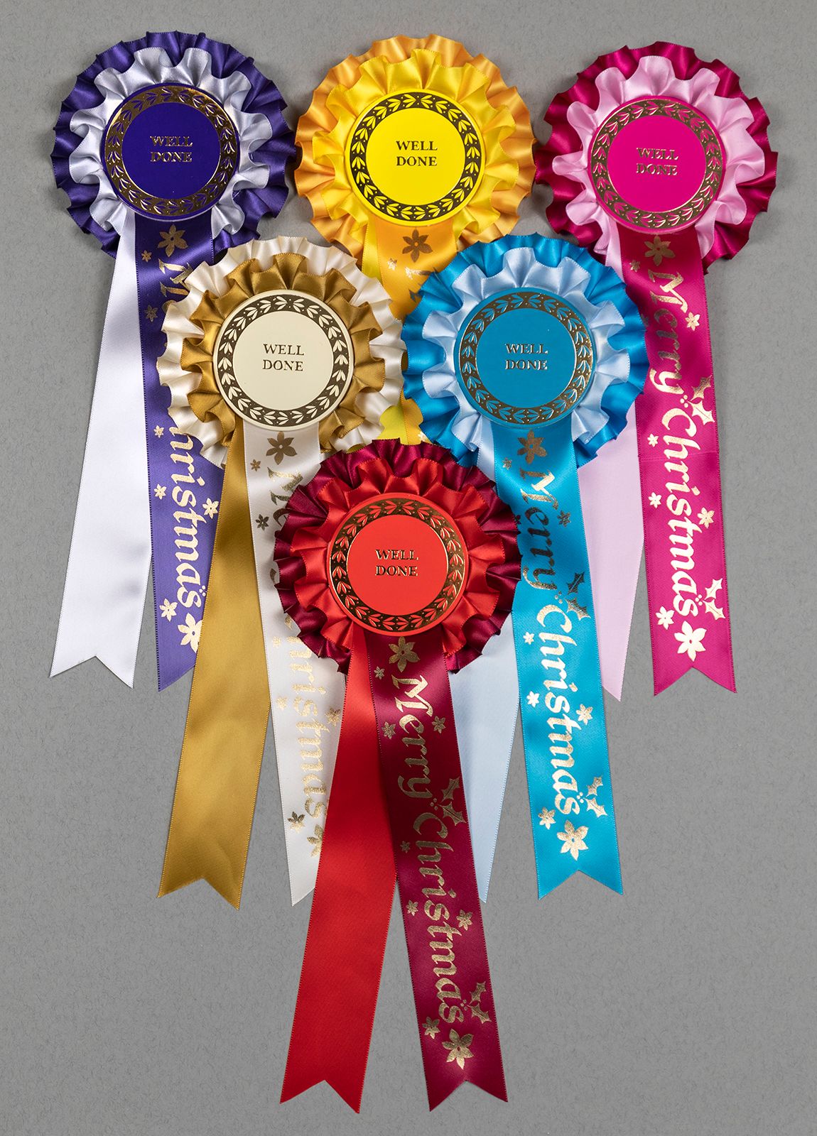 Large Christmas 2-Tier Rosettes, Wide Tails, Special,Well Done or Clear Rou