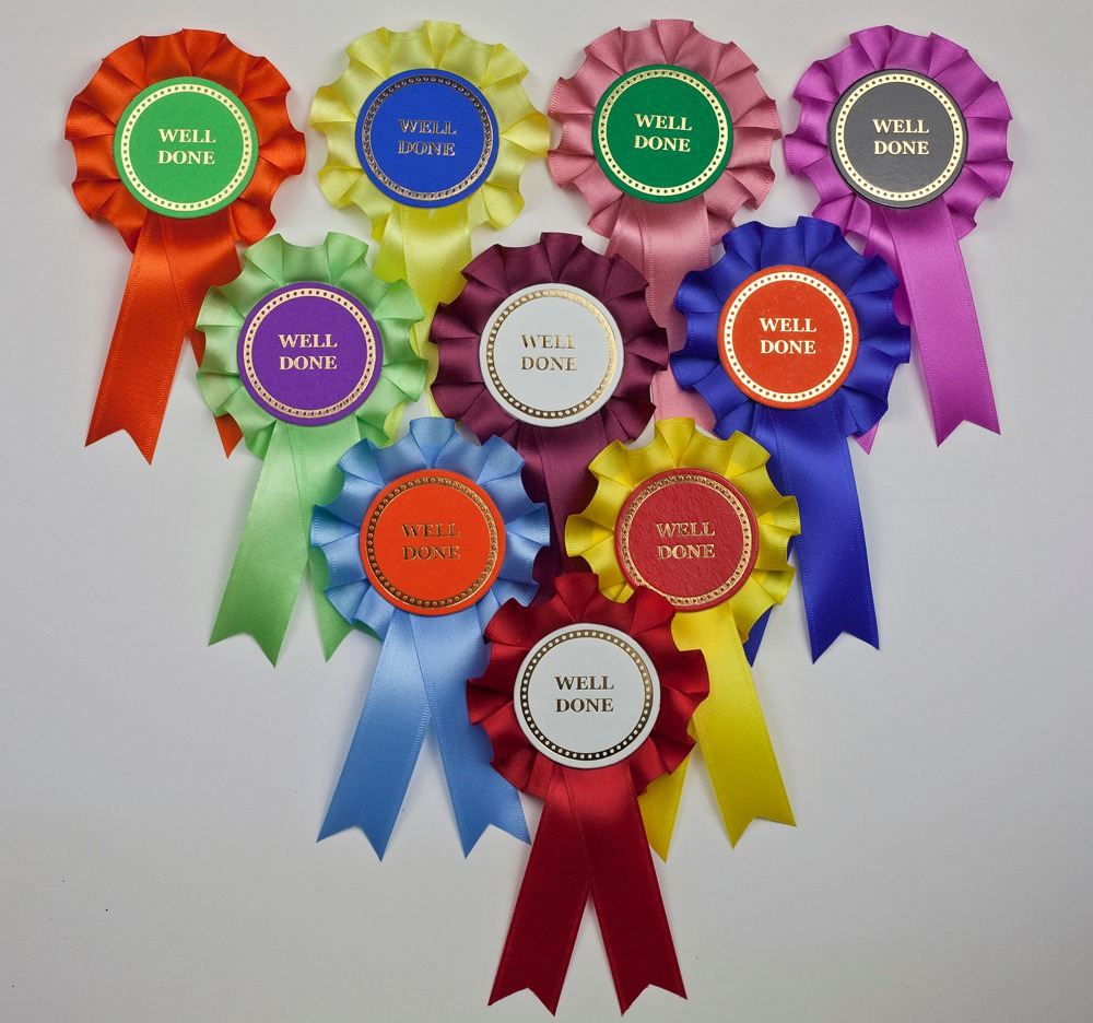 Winner Rosettes x 10 Per Pack Choice of 26 Colours FREE POSTAGE 