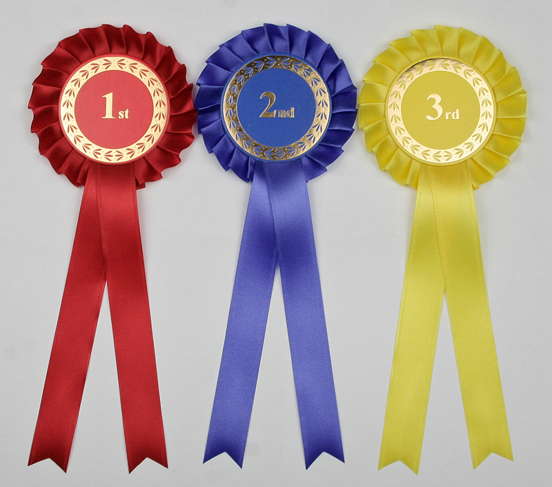 1st-3rd Rosettes 1 Tier Red Blue and Yellow Rosettes 