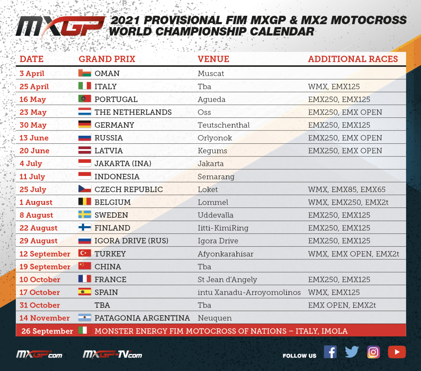 MXGP Calendar