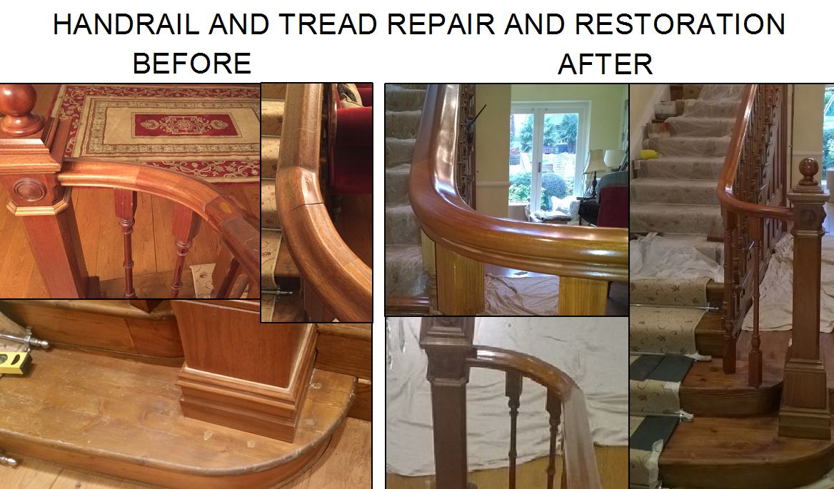 handrail repair, restoration, tread replacment polishing