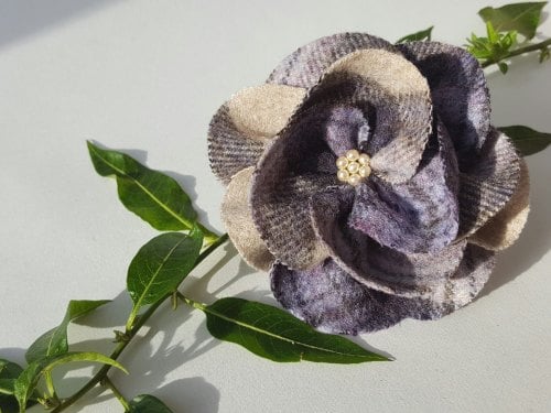 Lavender British Tweed Wool Corsage - Handcrafted Fabric Brooch