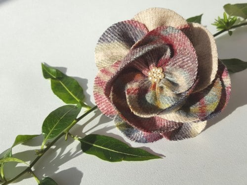 Mulberry Mix British Tweed Wool Corsage - Handcrafted Fabric Brooch