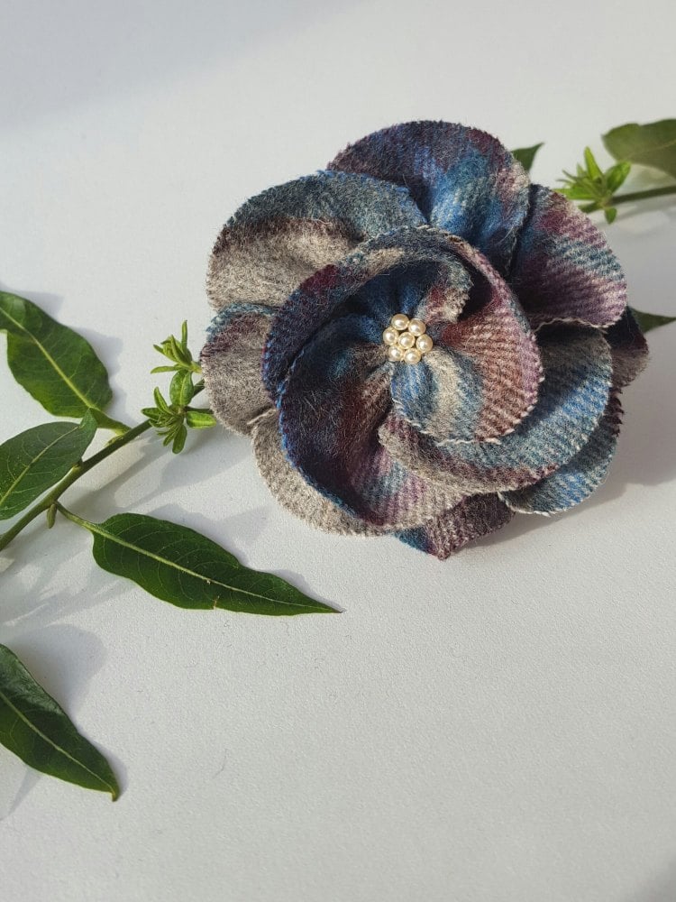 Spring Bright Mix British Tweed Wool Corsage - Handcrafted Fabric Brooch