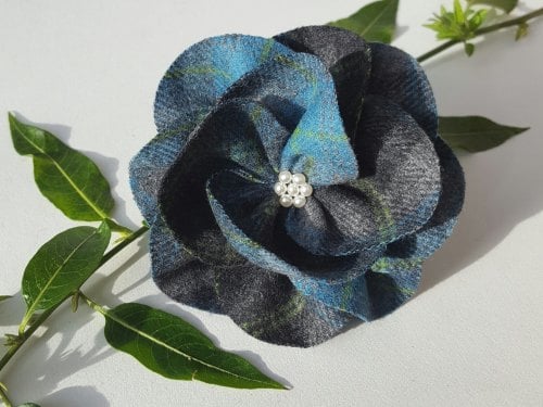 Rust Mix British Tweed Wool Corsage - Handcrafted Fabric Brooch