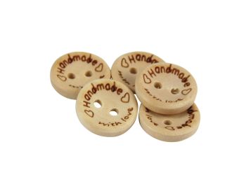 15mm Wooden "Handmade With Love" Buttons