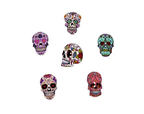 25mm Wooden Skull Buttons (Halloween, Mexican Day of the Dead Style)