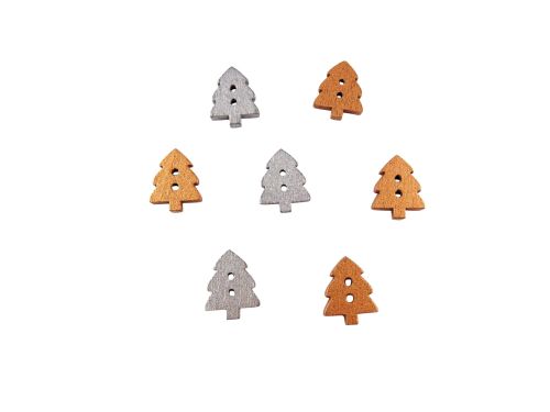 14mm Wooden Silver or Gold Small Christmas Tree Buttons