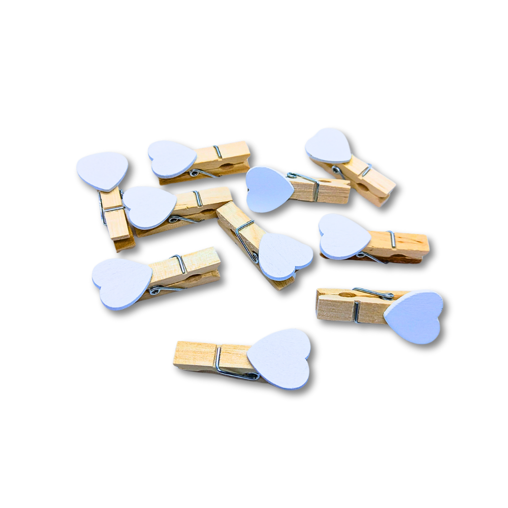 Mini Wooden Pegs with White Hearts