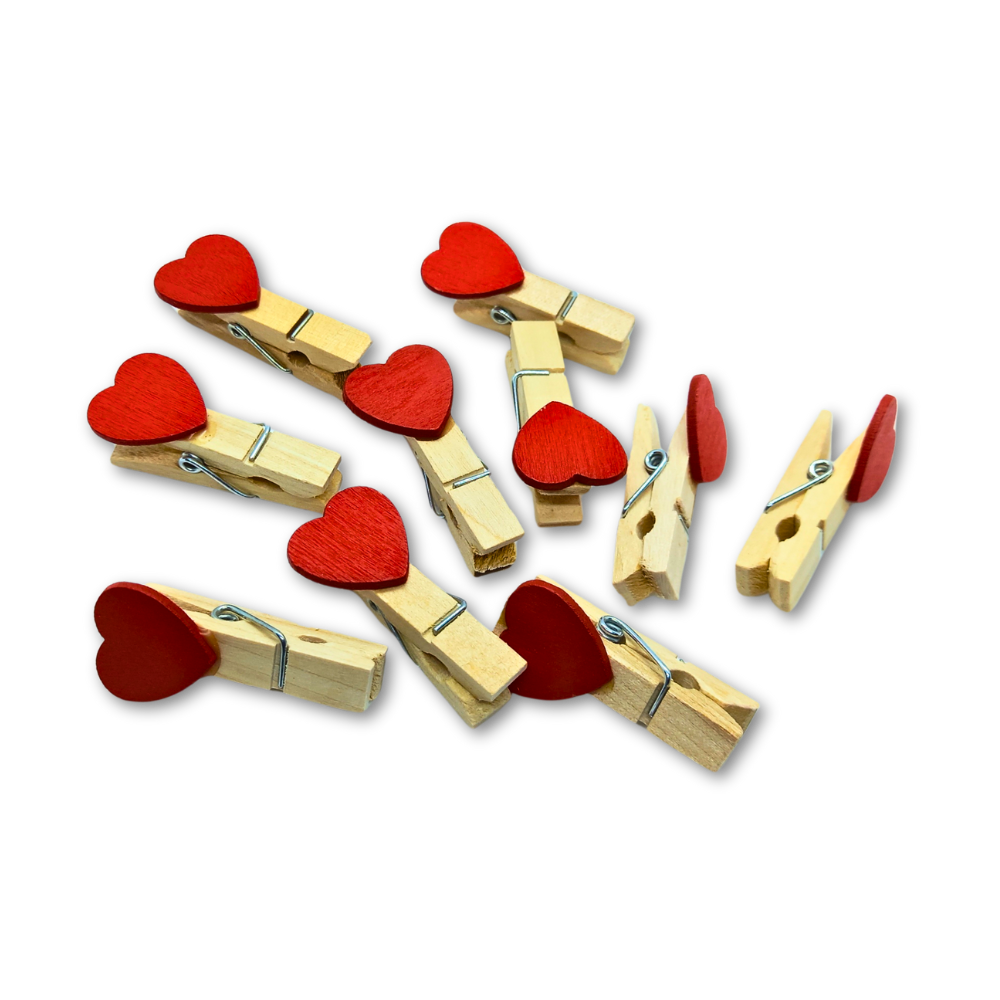 Mini Wooden Pegs with Red Hearts