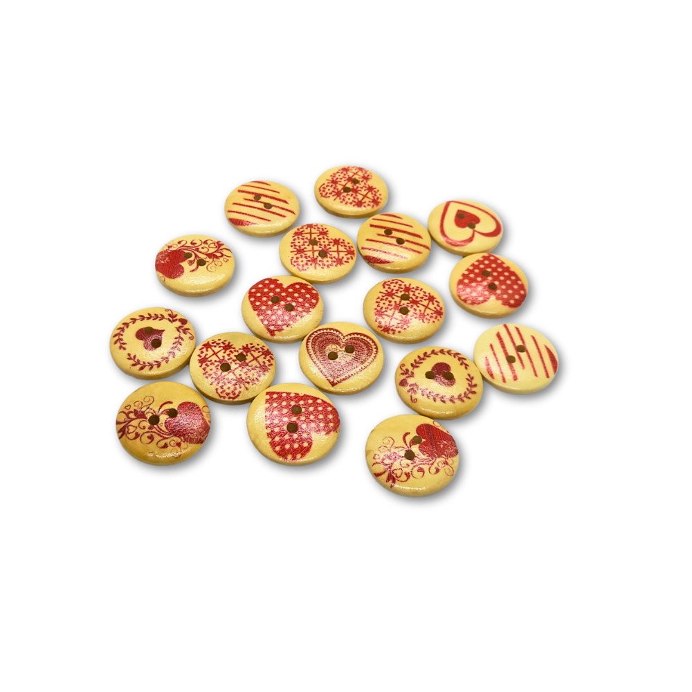 20mm Round Heart Print Buttons