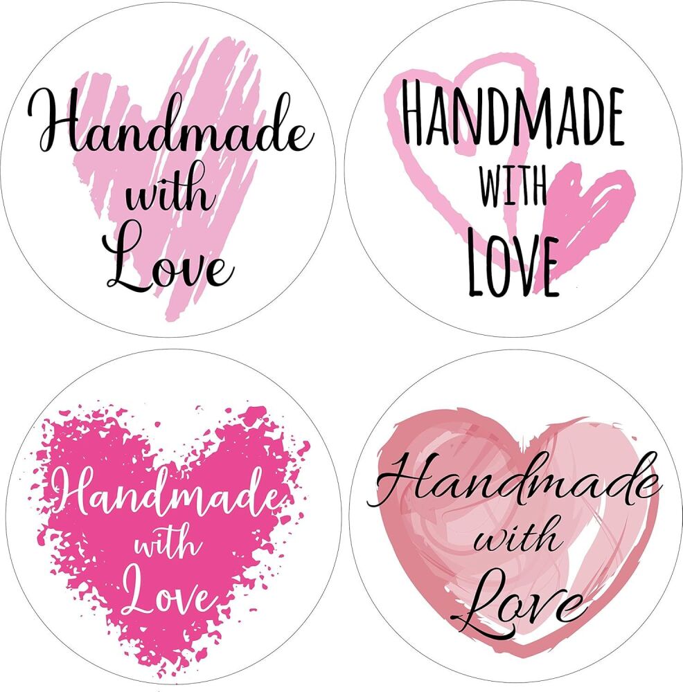 40mm Handmade with Love Stickers - Heart Designs (24 Pack)