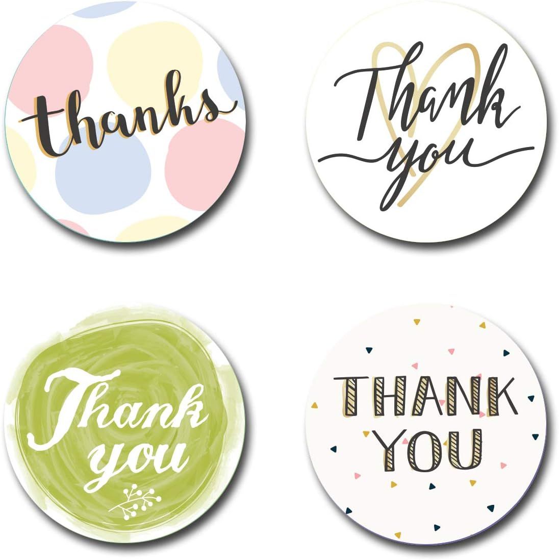 40mm "Thank You" Round Stickers - 4 Pretty Designs (24 Pack)